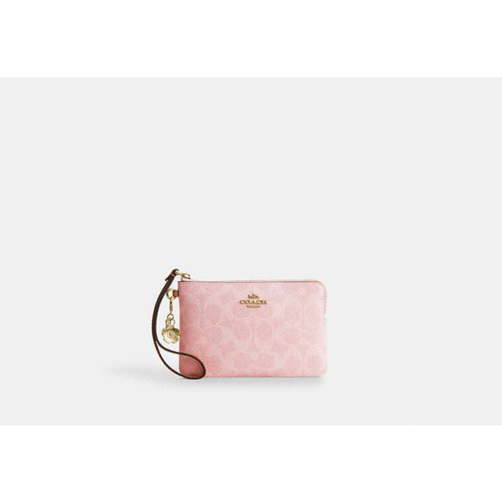 Corner Zip Wristlet In Signature Canvas With Charms